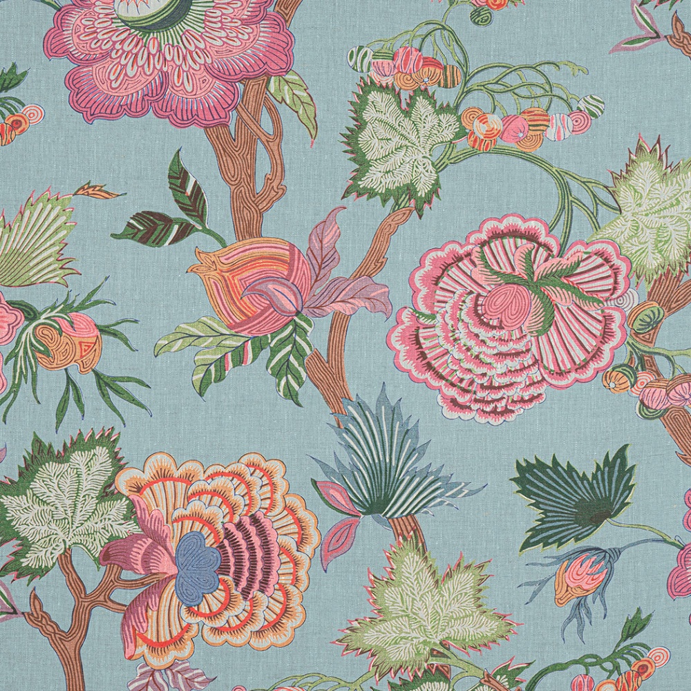 Thibaut Indienne Jacobean Fabric in Raspberry & Teal